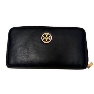 Tory Burch Black Soft Leather Wallet with Gold Accent